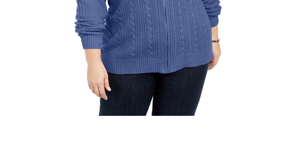 Karen Scott Women's Plus Cable Knit Cardigan Sweater Brown Size -1X