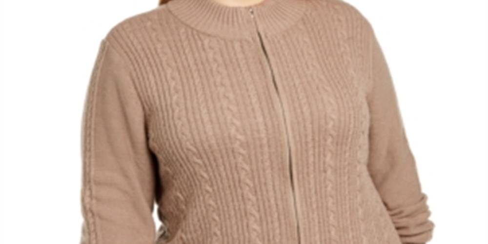 Karen Scott Women's Plus Cable Knit Cardigan Sweater Brown Size -1X
