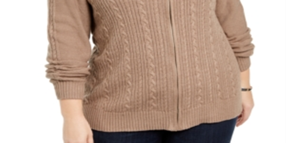 Karen Scott Women's Plus Cable Knit Cardigan Sweater Brown Size -1X