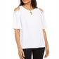 JM Collection Women's Crinkle Texture Cold Shoulder Blouse White Size S