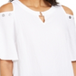 JM Collection Women's Crinkle Texture Cold Shoulder Blouse White Size S