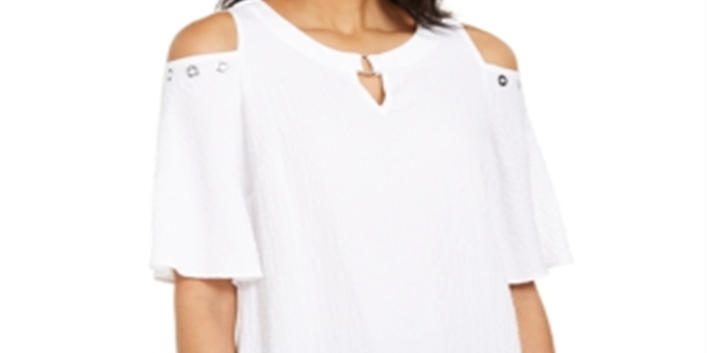 JM Collection Women's Crinkle Texture Cold Shoulder Blouse White Size S