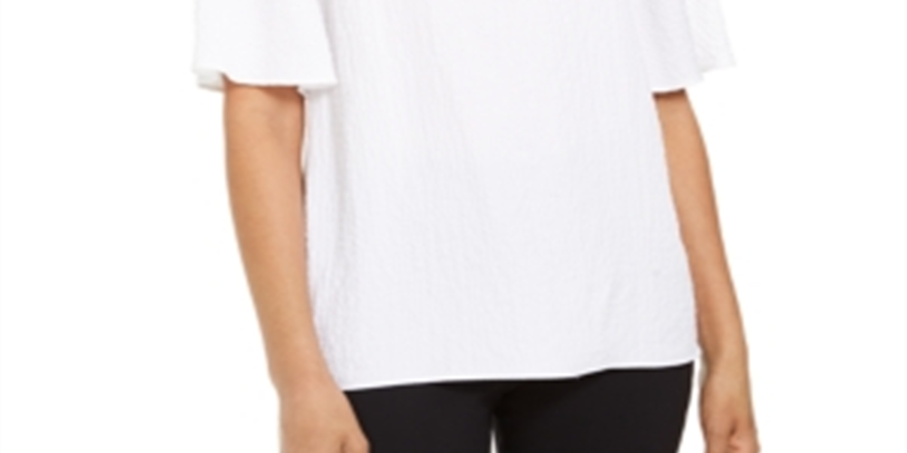 JM Collection Women's Crinkle Texture Cold Shoulder Blouse White Size S