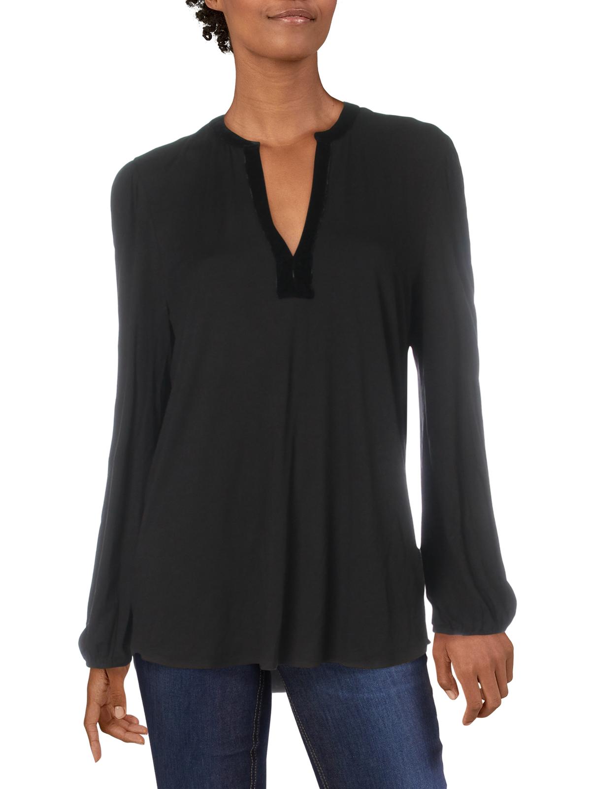 Ralph Lauren Women's Luviana Velvet Trim V Neck Pullover Top Black Size XX-Large