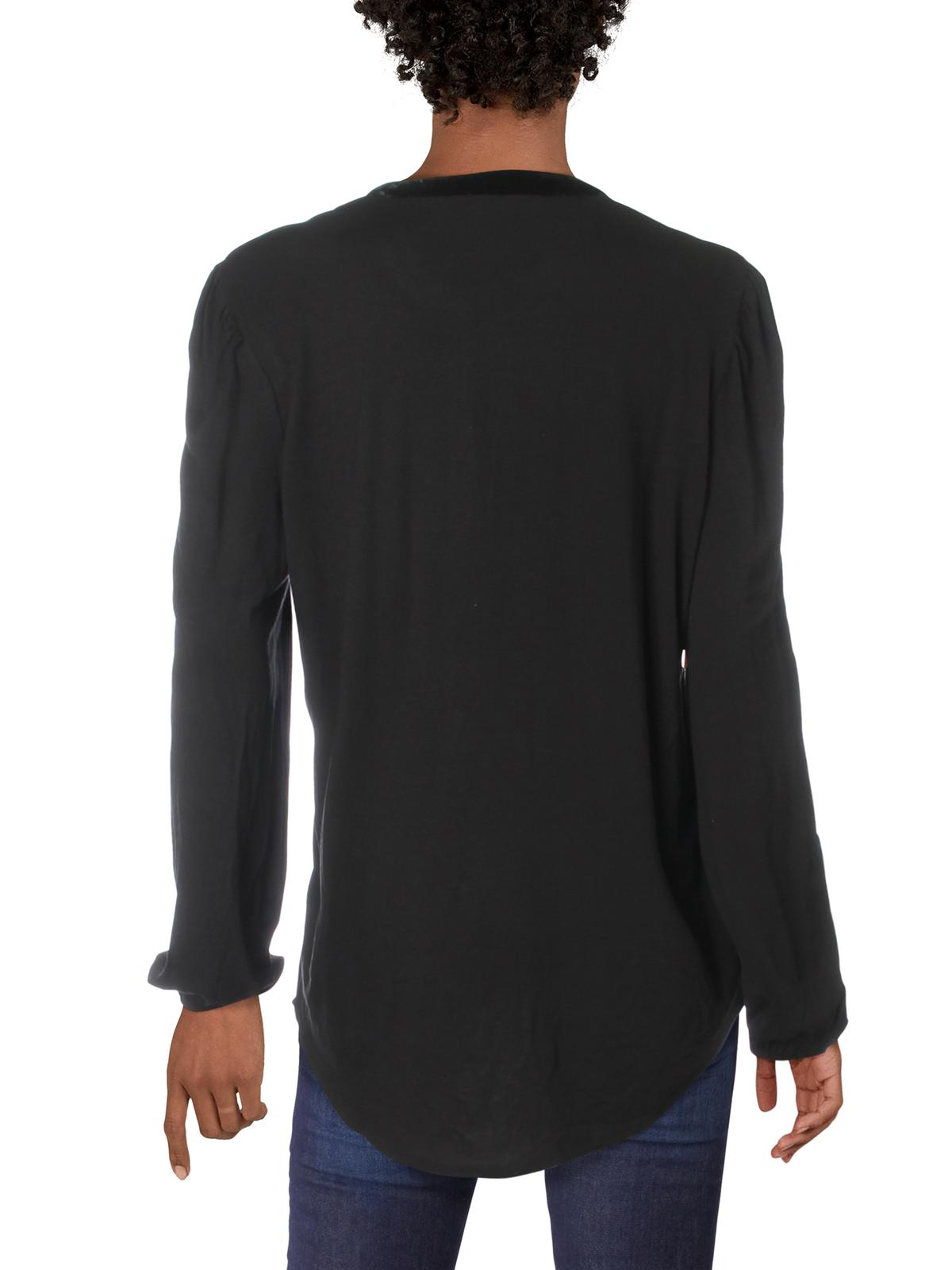 Ralph Lauren Women's Luviana Velvet Trim V Neck Pullover Top Black Size XX-Large