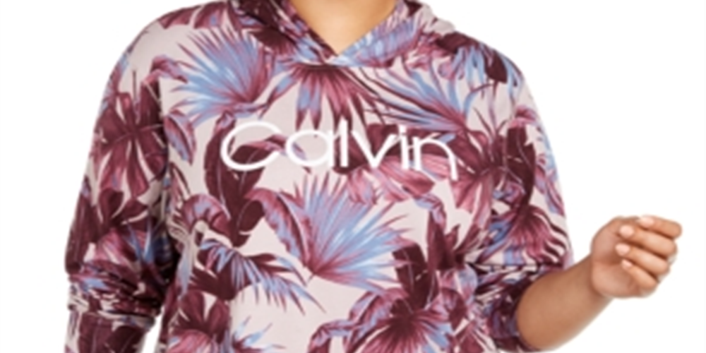 Calvin Klein Women's Logo Printed Hoodie Purple Size 1X