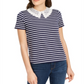 Maison Jules Women's Striped Lace Trim Pullover Top Blue Size X-Small