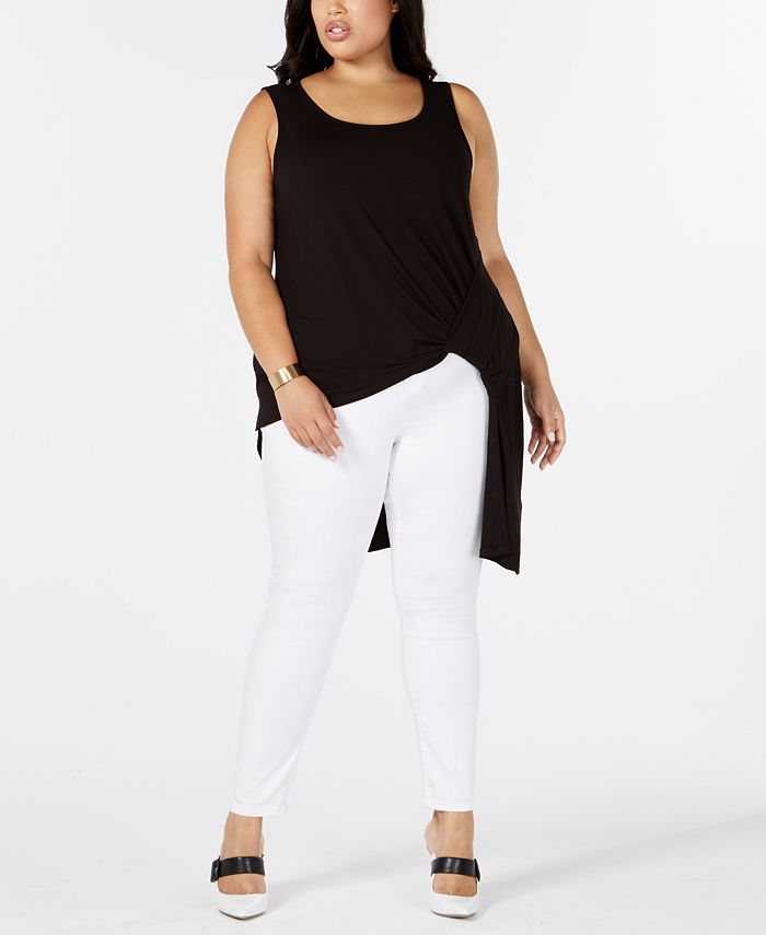 Alfani Women's Plus Hi-Low Side Knot Tunic Top Black Size 3X