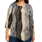 NY Collection Women's Plus Printed 3/4 Sleeve Asymmetric Top Black Size 3X