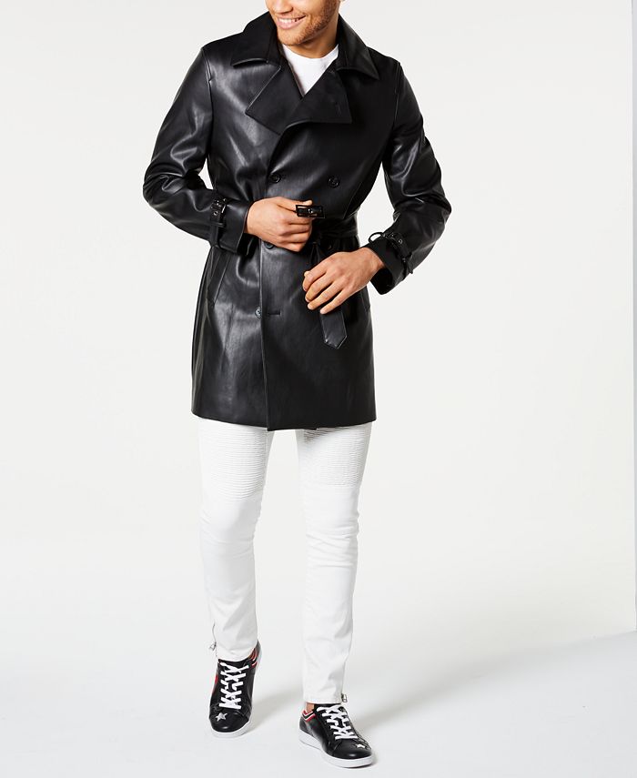 INC International Concepts Men's Faux Leather Dressy Trench Coat Black Size Medium