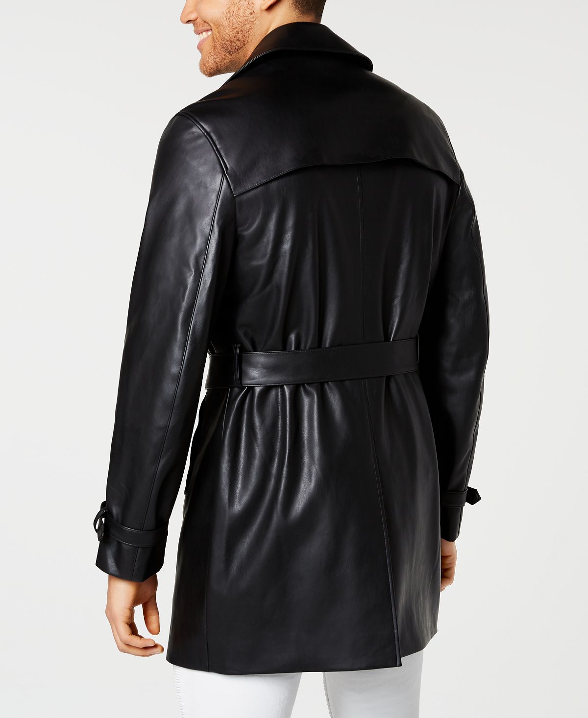 INC International Concepts Men's Faux Leather Dressy Trench Coat Black Size Medium