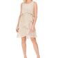 SLNY Women's Metallic Tiered Shift Dress Beige  Size 6