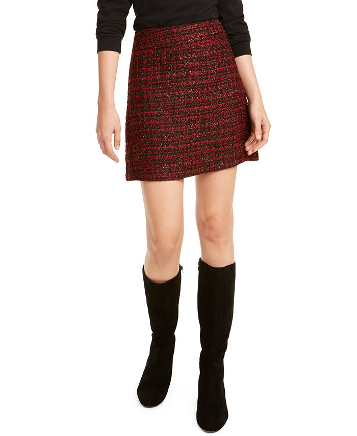Maison Jules Women's Metallic Tweed Mini Skirt Red Size 8