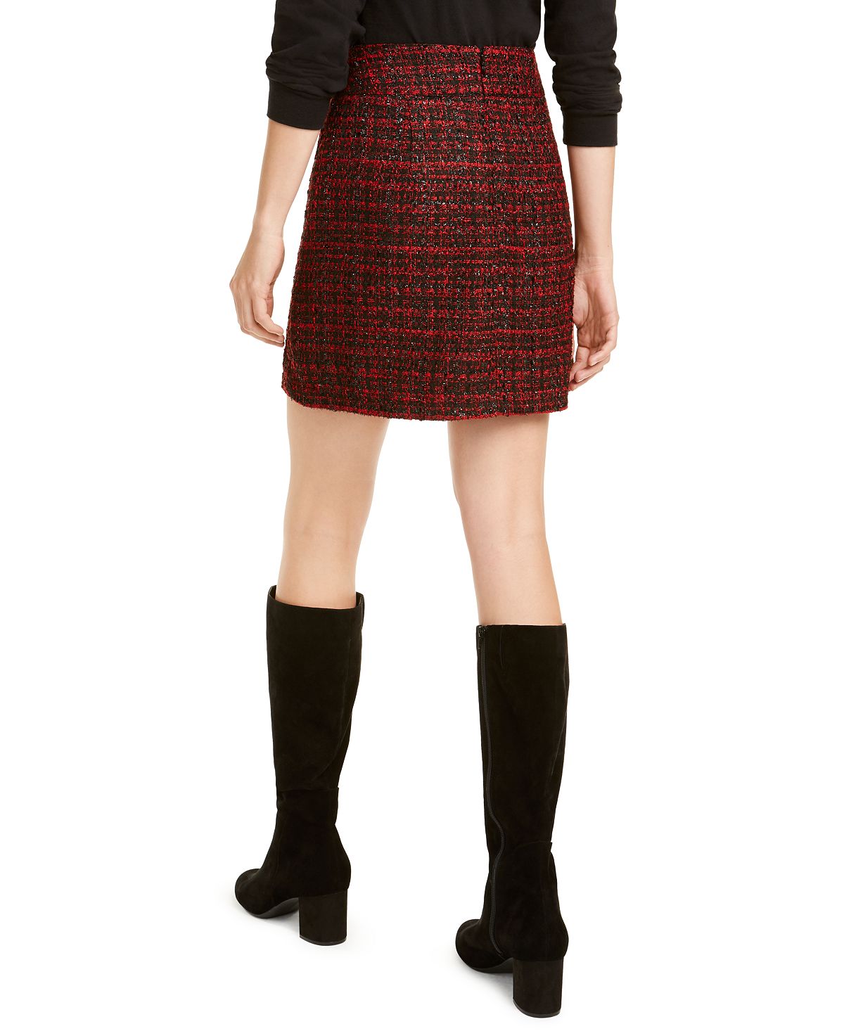 Maison Jules Women's Metallic Tweed Mini Skirt Red Size 8