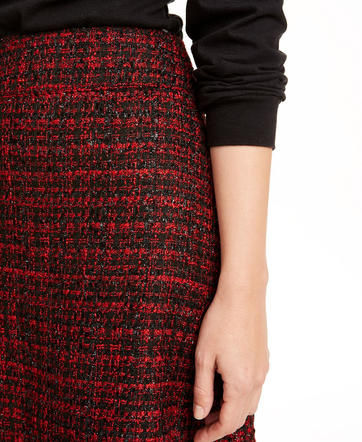 Maison Jules Women's Metallic Tweed Mini Skirt Red Size 8