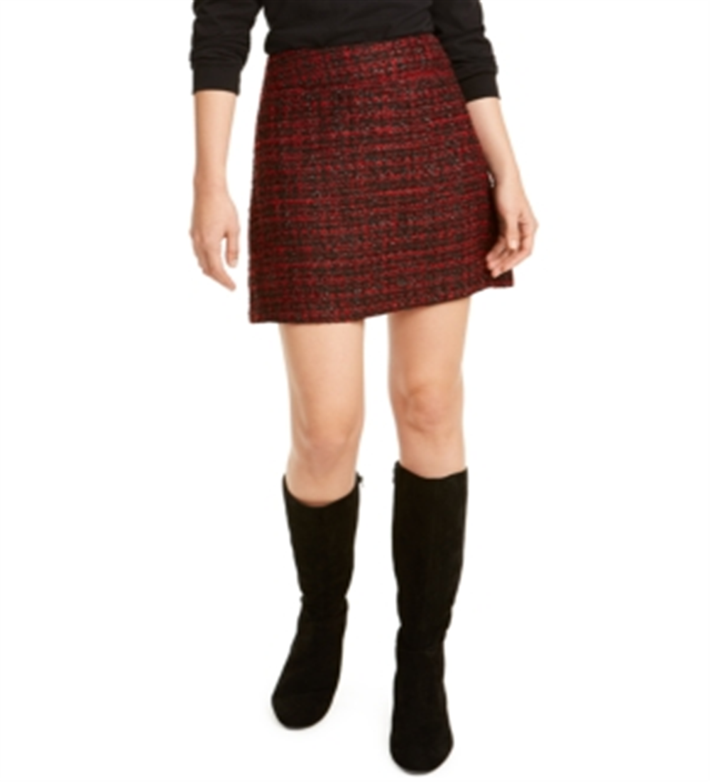 Maison Jules Women's Metallic Tweed Mini Skirt Red Size 8
