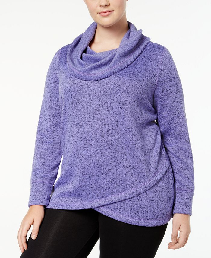 Ideology Women's Solid Long Sleeve Cowl Neck Trapeze Sweater Purple Size 2X