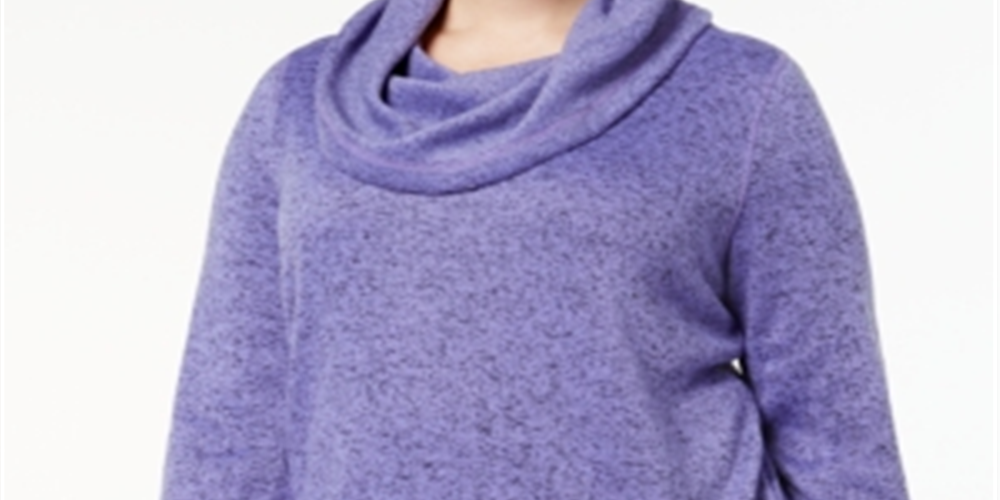 Ideology Women's Solid Long Sleeve Cowl Neck Trapeze Sweater Purple Size 2X
