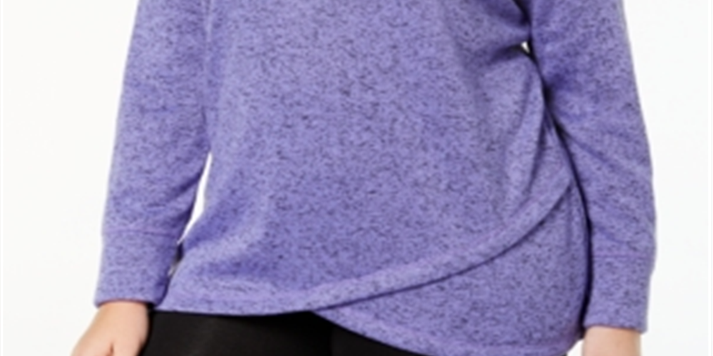 Ideology Women's Solid Long Sleeve Cowl Neck Trapeze Sweater Purple Size 2X