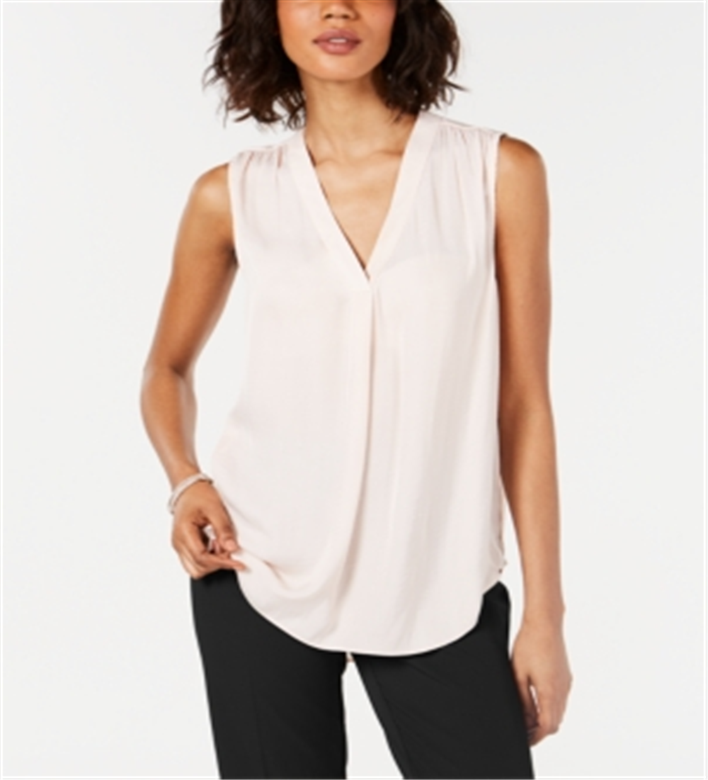 Alfani Women's Satin Ruched Shell Top Pink Size Large