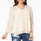 Style & Co Women's Lace Yoke Handkerchief Hem Top Beige Size Medium