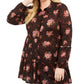 Style & Co Women's Plus Printed Long Button up Shirt Brown Size 0X