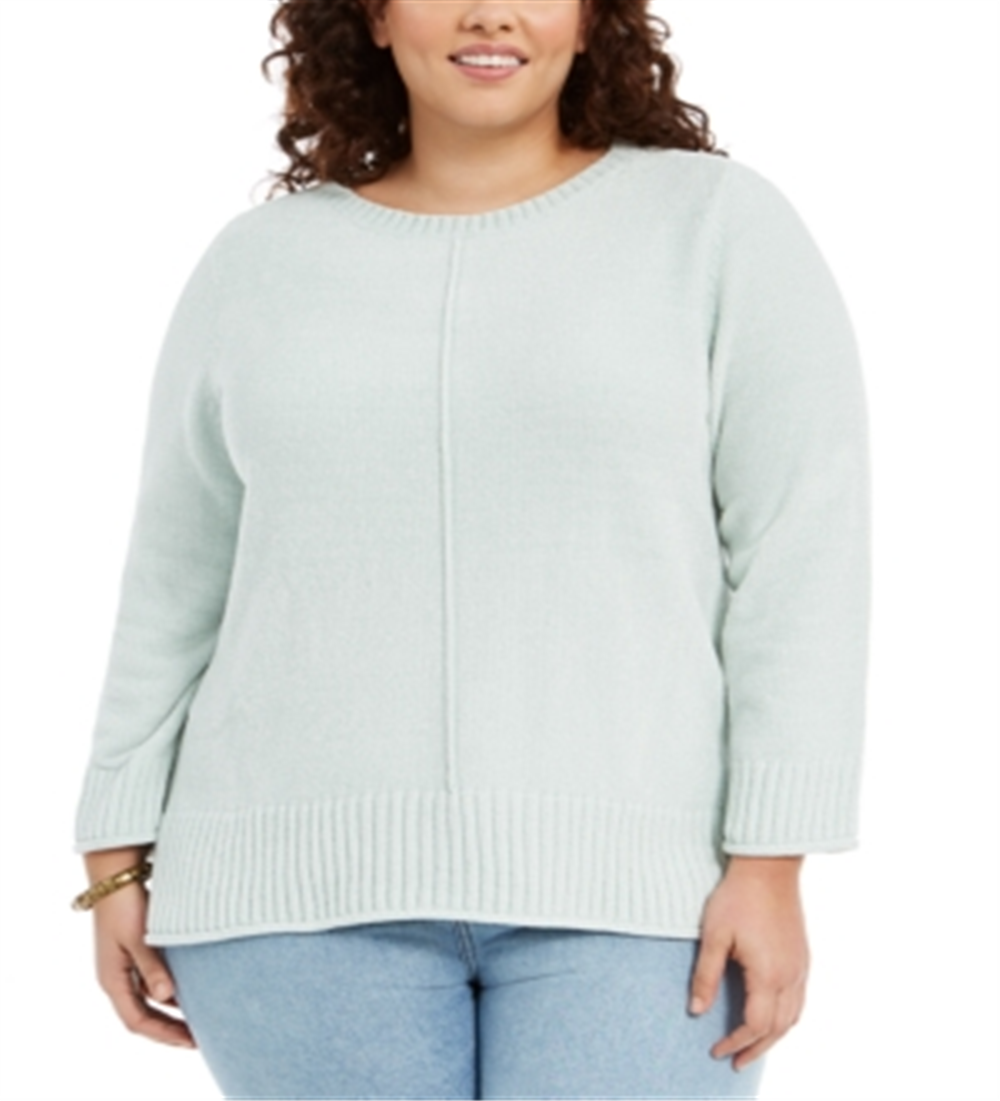 Style & Co. Women's Plus Chenille Pullover Sweater Green Size 2X