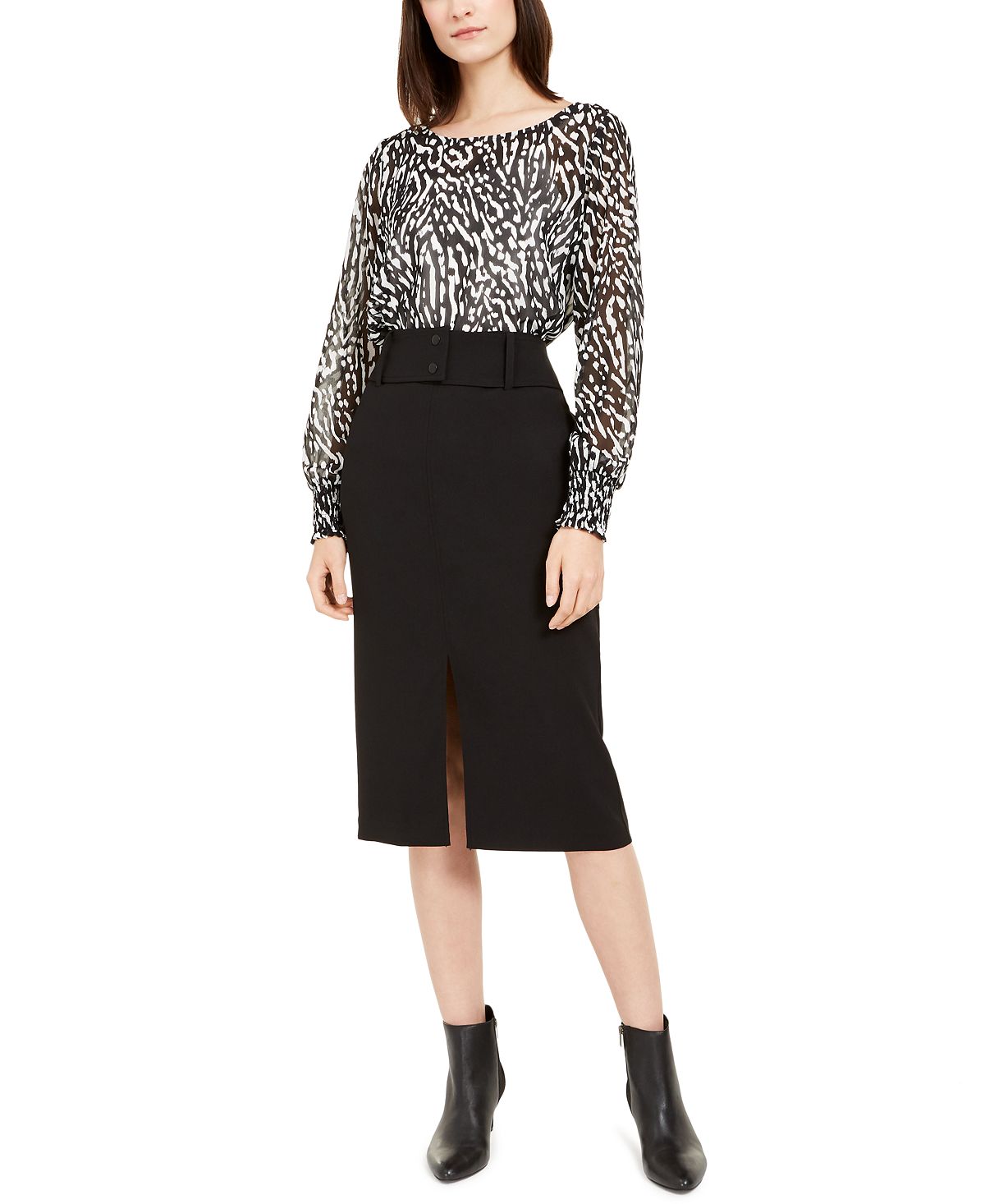 Alfani Women's Zebra Print Long Sleeve Jewel Neck Top  Black  Size XX-Large