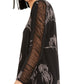 Alfani Women's Floral Print Ruched Sleeve Top Black Size Large