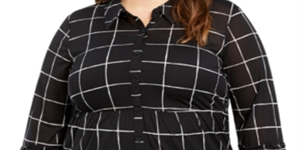Style & Co Women's Plus Floral Print Tiered Blouse Black Size 0X