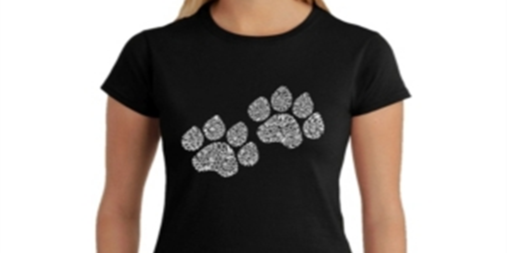 LA Pop Art Women's Woof Paw Prints T-Shirt Black Size Medium