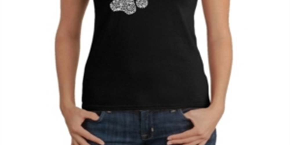 LA Pop Art Women's Woof Paw Prints T-Shirt Black Size Medium