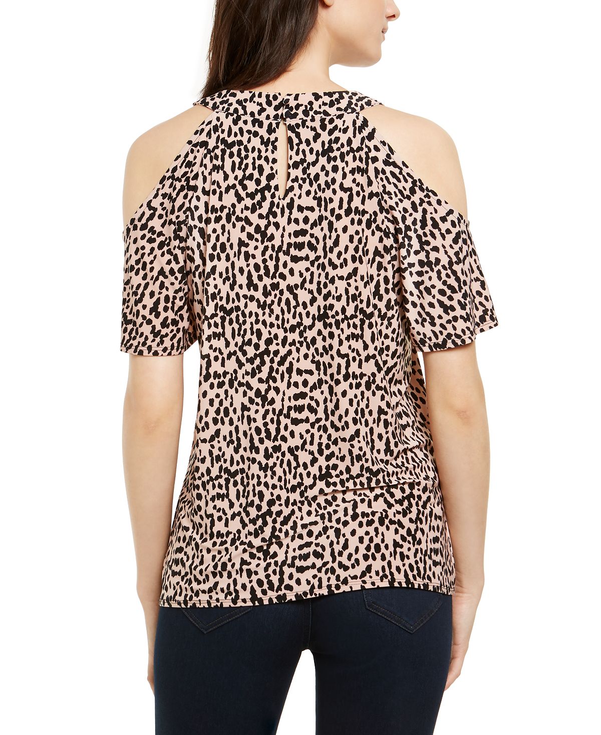 INC International Concepts Women's Dalmation Printed Cold Shoulder Blouse Pink Size Small