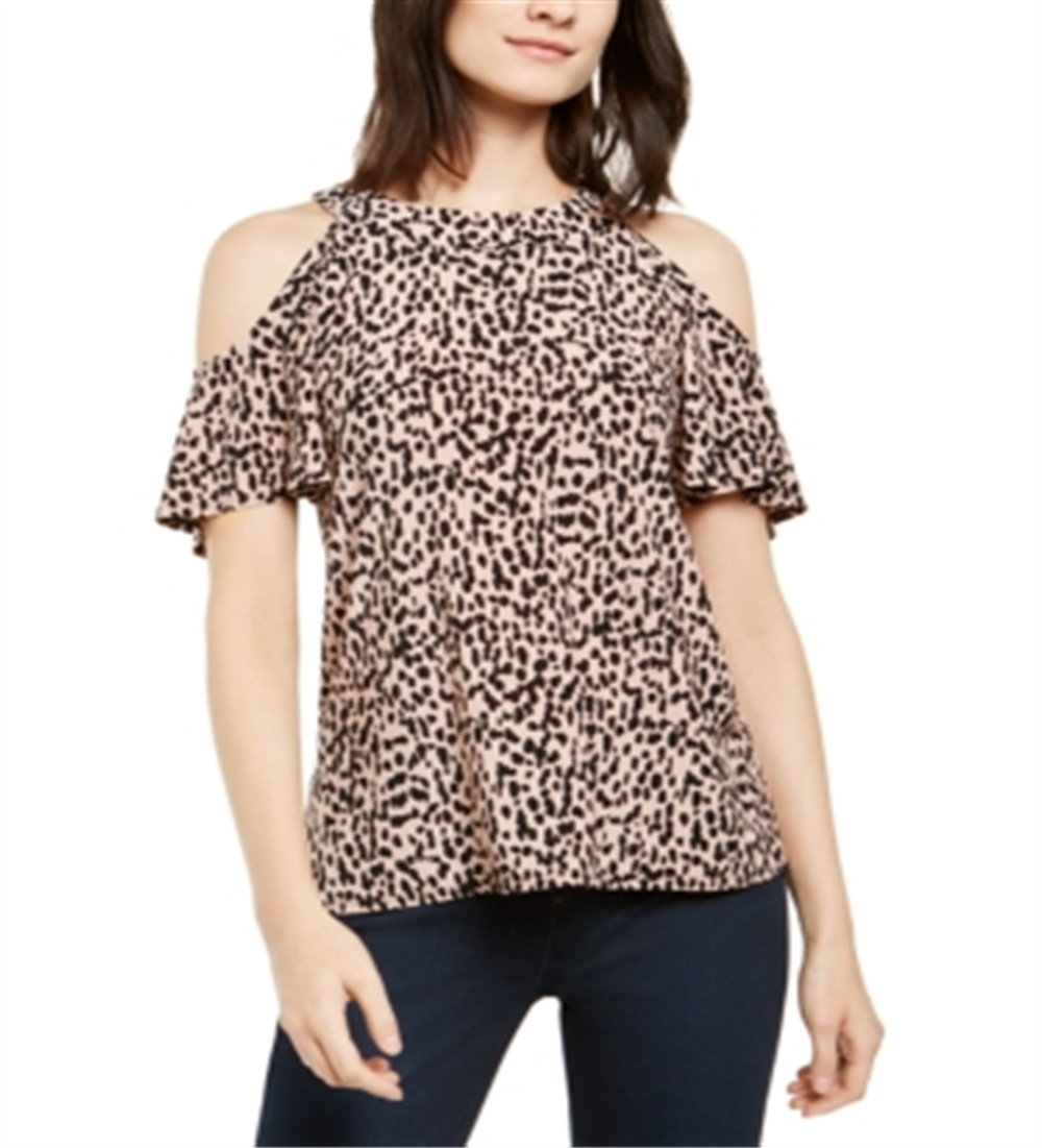 INC International Concepts Women's Dalmation Printed Cold Shoulder Blouse Pink Size Small