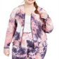 Planet Gold Women's Tie Dye Zip Front Jacket Pink Size 2X