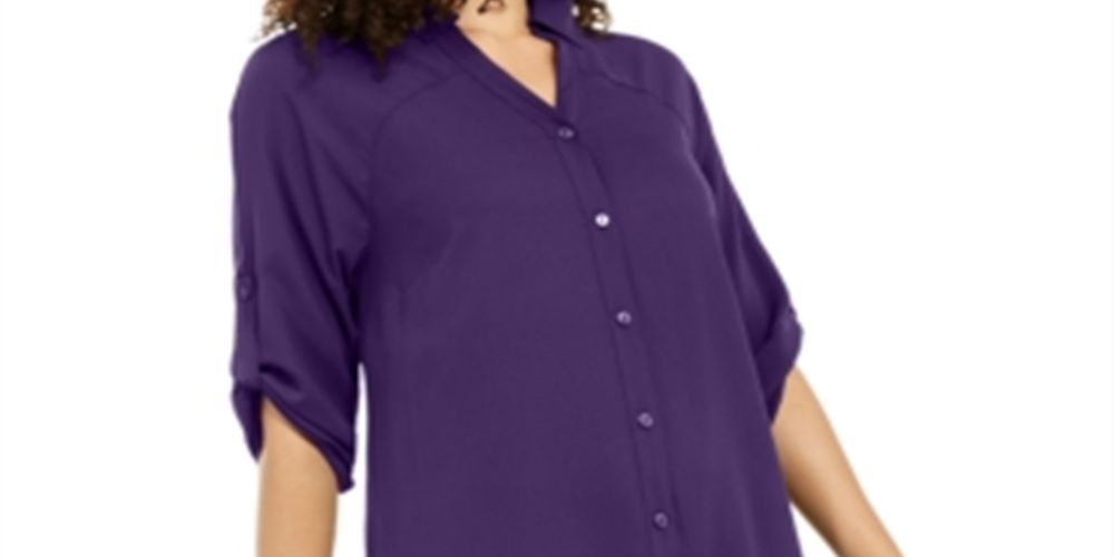 Alfani Women's Imperial Tunic Button up Shirt Dark Blue Size Large