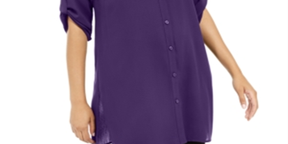 Alfani Women's Imperial Tunic Button up Shirt Dark Blue Size Large