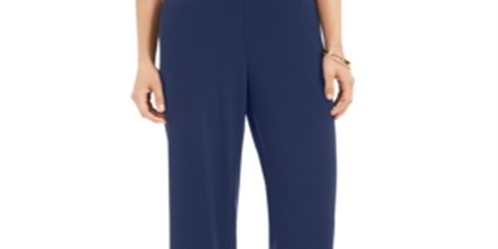 Alfani Women's High Rise Stretch Straight Leg Pants Blue Size Medium