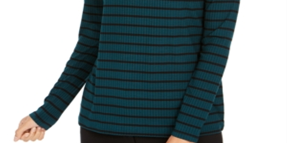 Charter Club Women's Striped Turtleneck Top Green Size X-Small