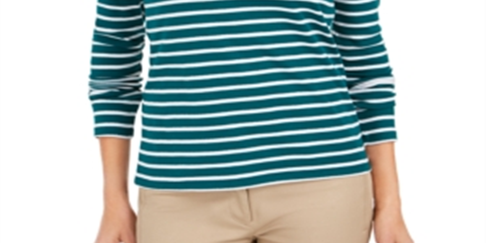 Charter Club Women's Metallic Stripe Top Green Size X-Small