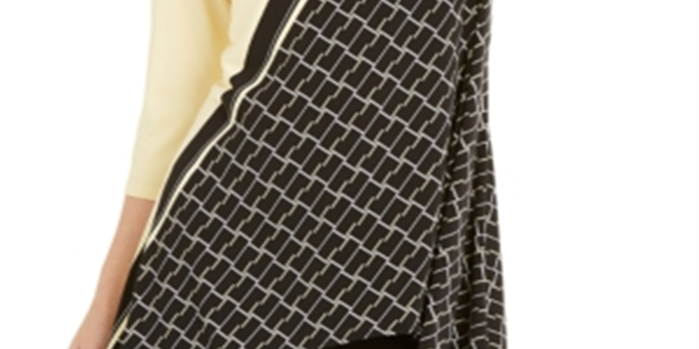 Alfani Women's Color Block 3/4 Sleeve Jewel Neck Top Yellow Size X-Large