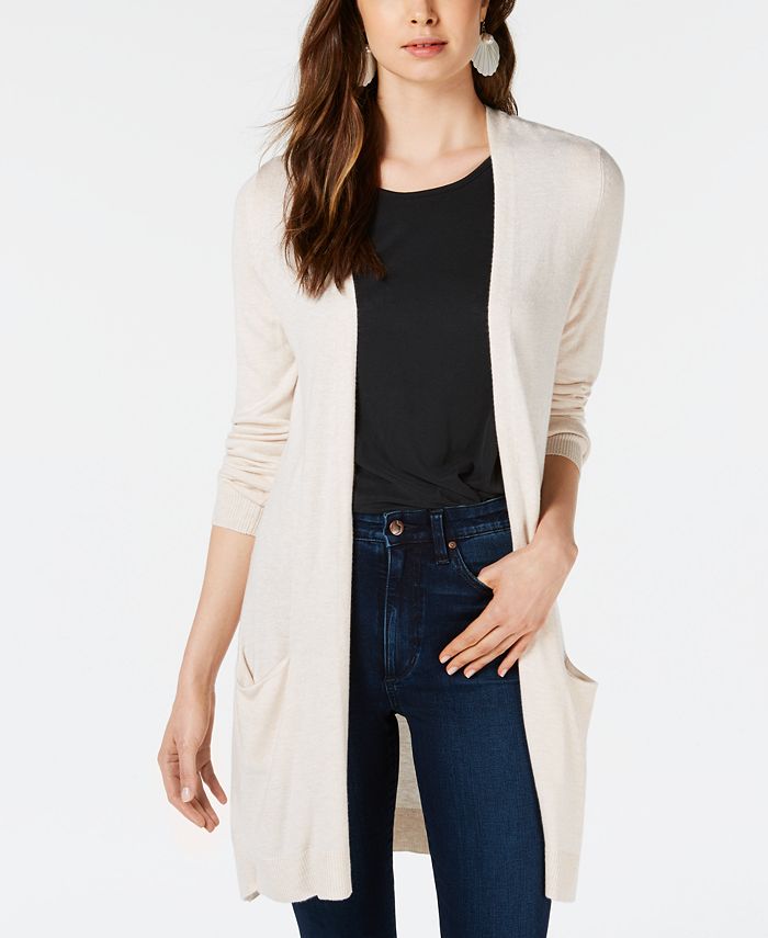 Maison Jules Women's Long Open Front Jersey Cardigan Sweater Brown Size 2XS