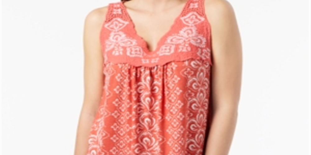 Style & Co Women's Embroidered Sleeveless Top Red Size Large