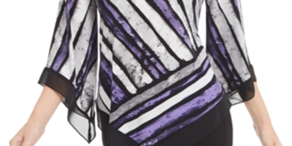 Alfani Women's Printed Pointed-Hem Top Stripe Purple Size X-Large