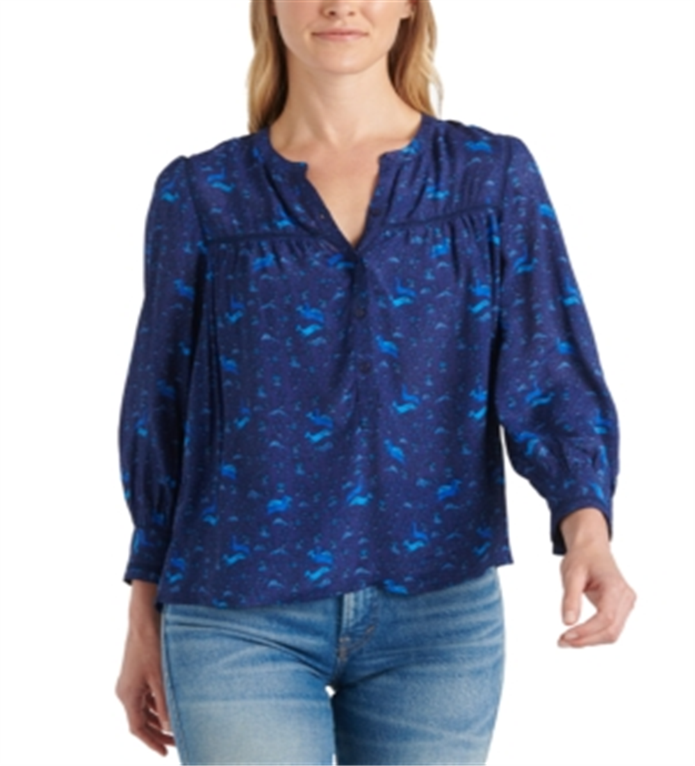 Lucky Brand Women's Sophie Popover Top Blue Size Small