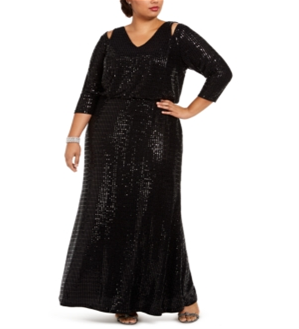 Calvin Klein Women's 3/4 Sleeve Full Length Dress Black Size 24W