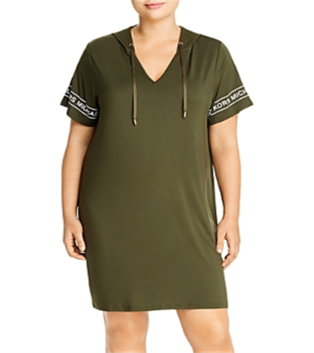 Michael Kors Women's Logo Hooded T-Shirt Dress Green Size 1X