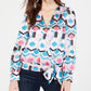 INC International Concepts Women's Printed Faux Wrap Top White Size Petite XL