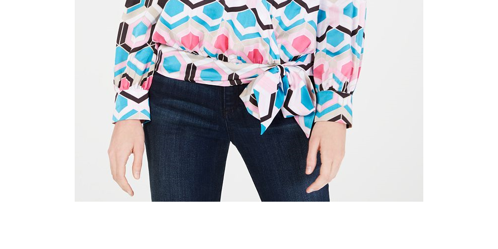 INC International Concepts Women's Printed Faux Wrap Top White Size Petite XL