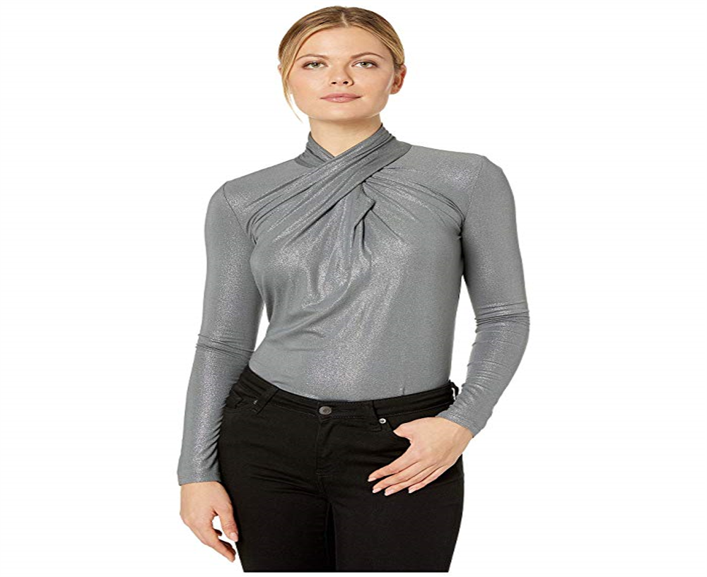 Ralph Lauren Women's Twist Neck Long Sleeve Top -Gray Size L